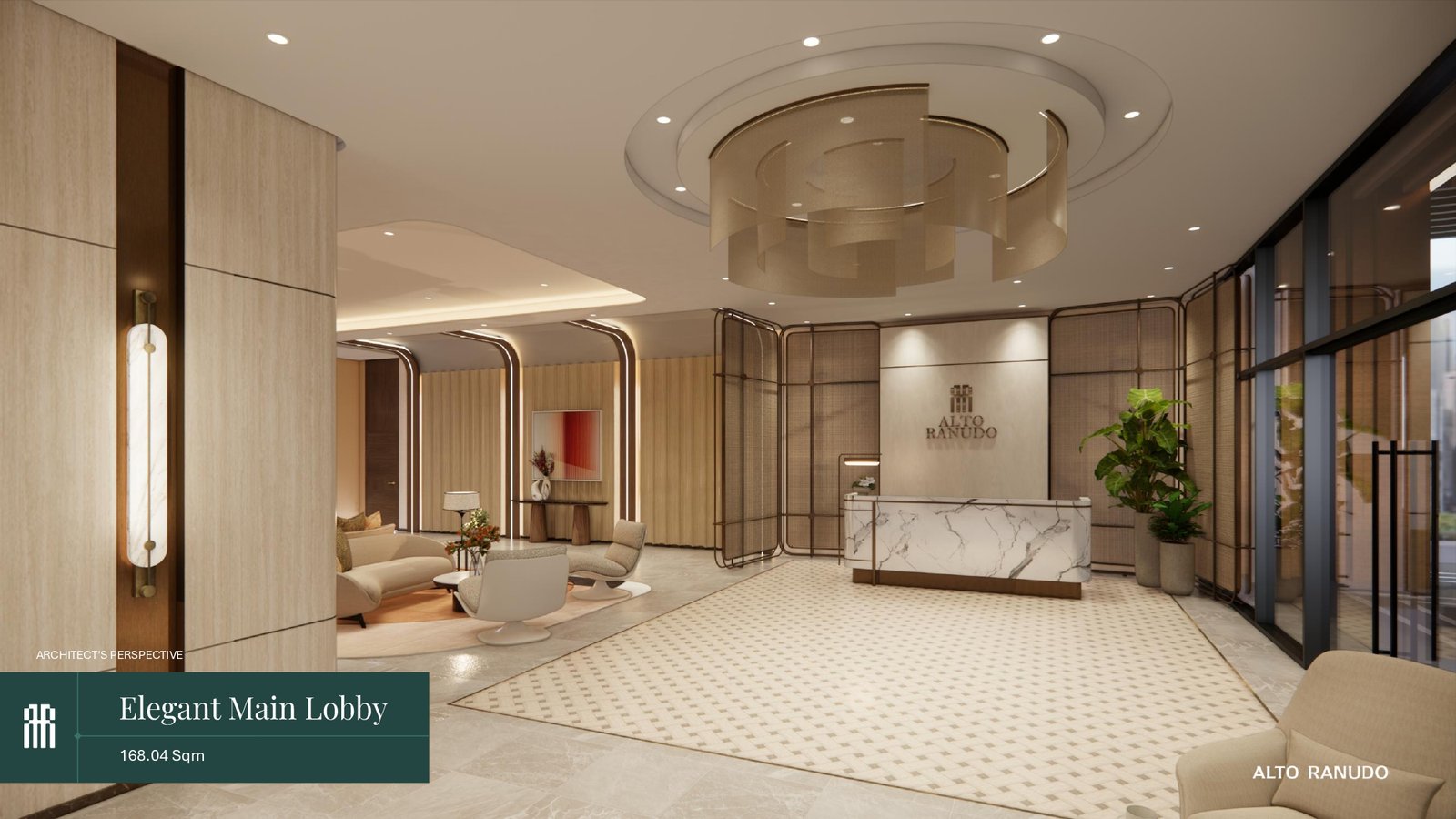 Elegant main lobby with lounge, 168.04 square meters